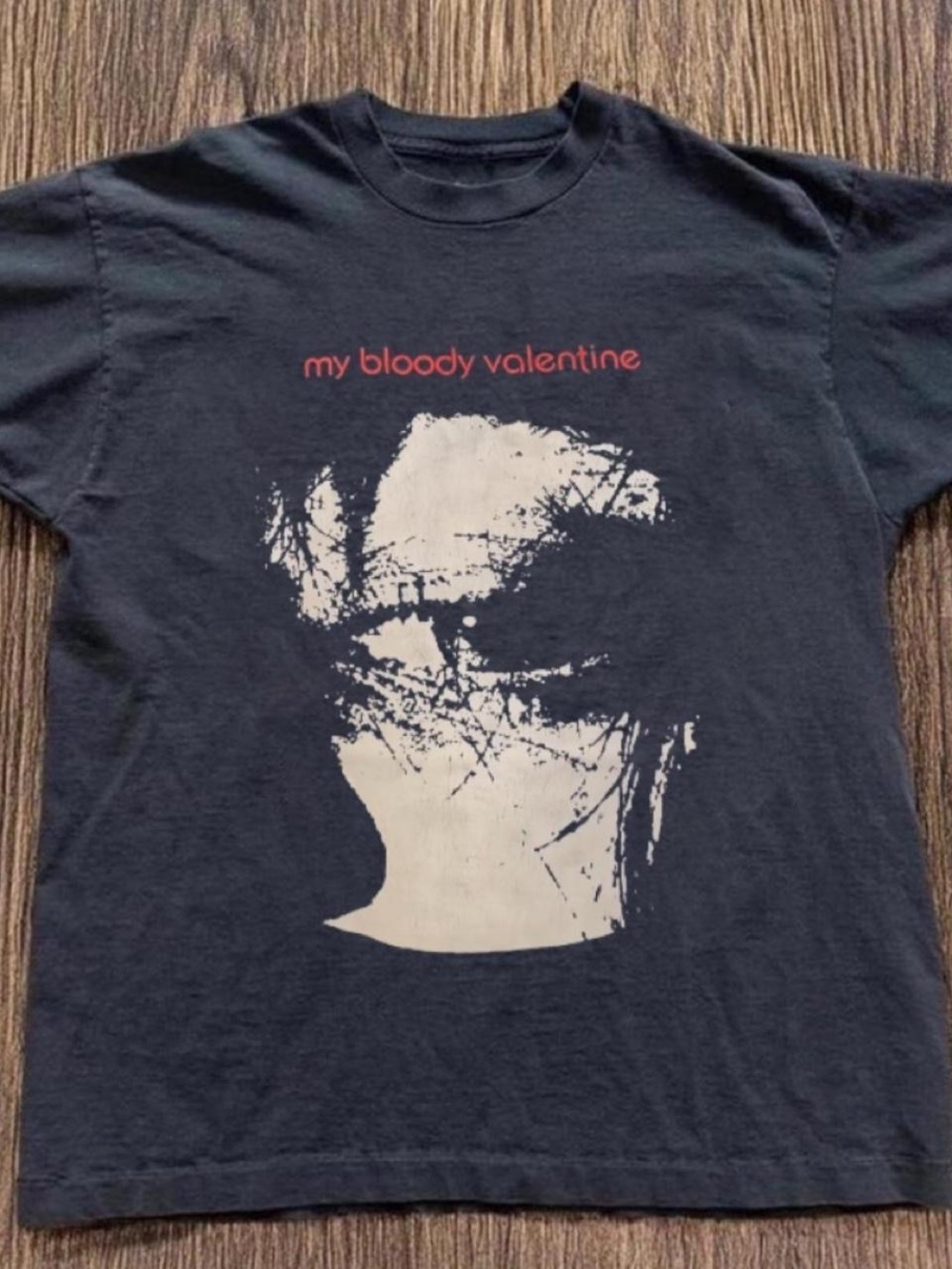 Gildan Black Graphic Tee with Ivory Face and Red Text